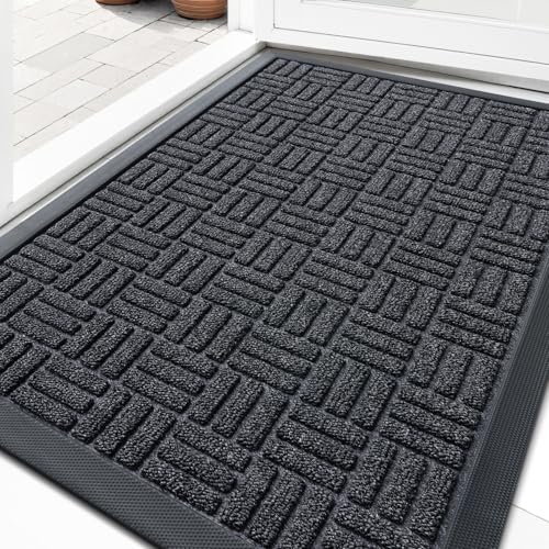 OLANLY Front Door Mat Outside Entrance 29.5x17, Heavy-Duty Rubber Doormat - color: Black Gray, size: 29.5" X 17"