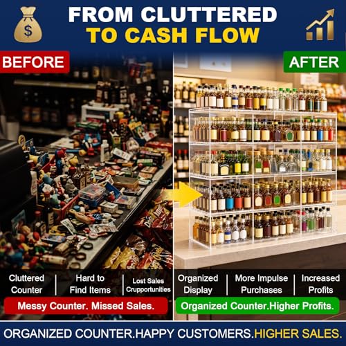 Cinnvoice Mini Liquor 50ml Bottles Retail Display Case with Lock and Adjustable Dividers, 23.6"w x 24.4"h x 12"d Clear Commercial Acrylic Countertop Rack for 50ml Nips, Airplane Shot Bottle & Pos Item - style: Commercial