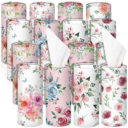 Ctosree 16 Pcs Car Tissue Holder Bulk Floral Cylinder Box Cup Holder