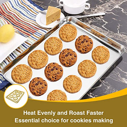 Wildone Baking Sheet with Rack Set (3 Pans + 3 Racks), Stainless Steel Baking Pan Cookie Sheet with Cooling Rack, Non Toxic & Heavy Duty & Easy Clean (Pack of 2) - size: 16 /12 /9 inch (Pack of 2)