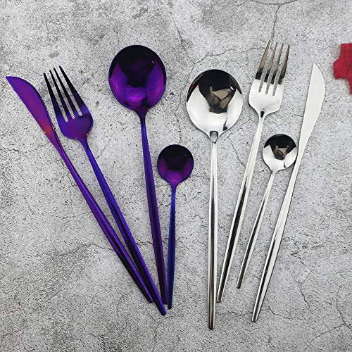 JASHII Silverware Sets, 24-Piece Stainless Steel Flatware/Cutlery/Tableware Set Service for 6 Person, Include Knife/Fork/Spoon, Mirror Polished (Purple) - color: Purple
