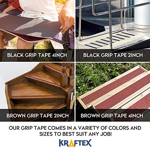 Kraftex Grip Tape [4" x 30ft, Brown] Anti Slip Tape for Stair Runners, Wooden Steps, Stair Nosing, Indoor Stairs, Outdoor Stair Treads, Skateboard