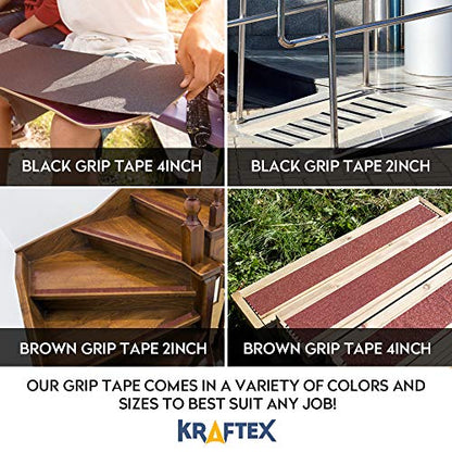 Kraftex Grip Tape [4" x 30ft, Brown] Anti Slip Tape for Stair Runners, Wooden Steps, Stair Nosing, Indoor Stairs, Outdoor Stair Treads, Skateboard
