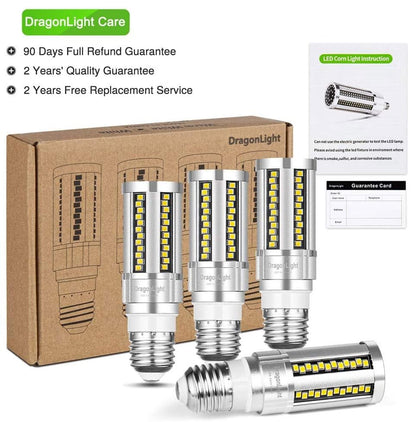 DragonLight 15W Super Bright Corn LED Light Bulbs Fanless(150 Watt Equivalent) - 3000K Warm White 1,800 Lumens E26 Base LED Lamp for Residential and Commercial Lighting, Pack of 4