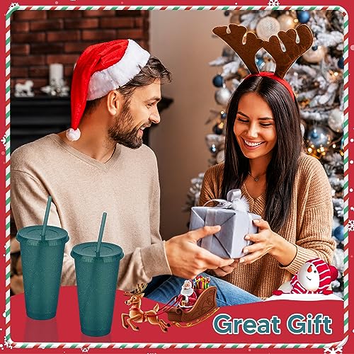 24 Pack Plastic Tumblers With Lids and Straws, Reusable Colorful Cups for Parties, Birthdays, Iced Coffee, Travel Mug, Cold Drinks (24 oz, Dark Green) - color: Dark Green-24pcs