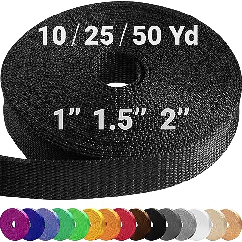 TECEUM Webbing Strap, 3/4" to 2", 10-50 Yds, Multi-Color Heavy Duty Tape - color: Black, size: 1.5"- 10 yards