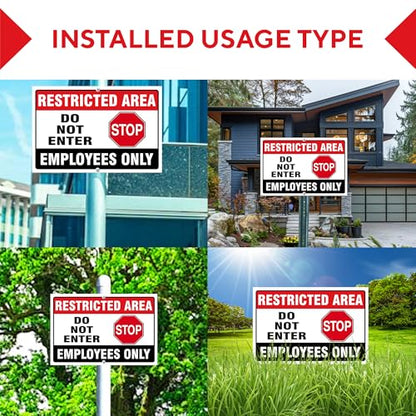 Do Not Enter Restricted Area Employees Only Signs Outdoor - 8x12 Rust Free Aluminium Metal No Entry Sign, UV Protected, Waterproof, Weather Resistant, Durable Ink and Easy to Install & Read - 2 Pre-drilled Holes (Pack of 4, 12"x18") - color: Pack of 4, si