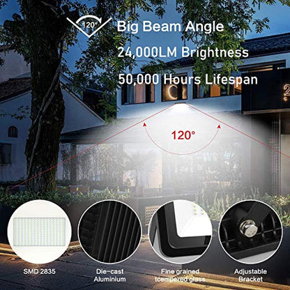200W LED Outdoor Floodlights 2 Pack, 5000K Waterproof Security Lights - size: 200 W-2 pack