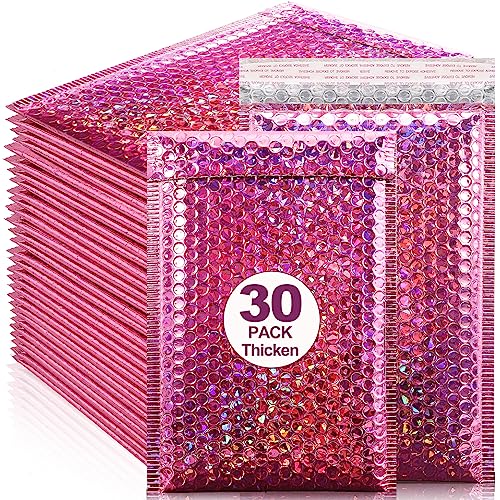 30 Pcs Holographic Bubble Mailers, 11 X 7 Inch, Poly Padded - color: Rose Red