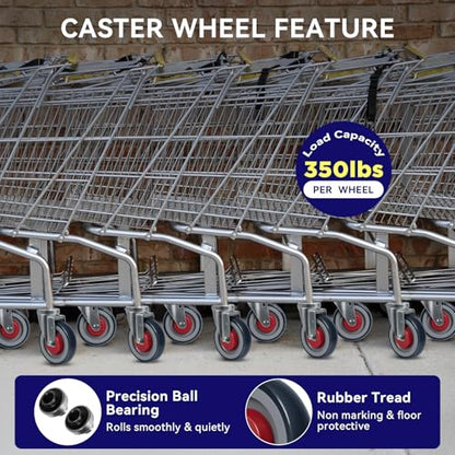 5'' Shopping Cart Wheels Replacement, 5/16" Casters Set of 4 Rubber Wheels for Cart Supermarket Grocery Retail Stores, Each Wheel Load 350lbs (4 Wheel) - style: Grey/Red (5/16'' Bore)