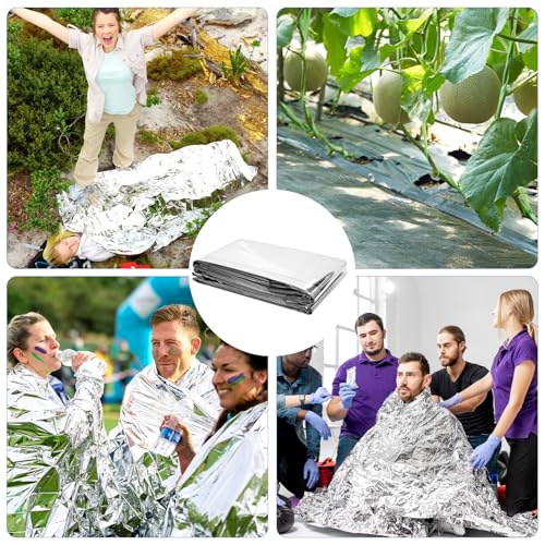 20 Pcs Emergency Mylar Thermal Blanket,High Reflectivity Survival Blanket,Reusable & Waterproof for Outdoor,Camping,Hiking,First Aid,Plant Growth,Garden Greenhouse (Silver)