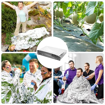 20 Pcs Emergency Mylar Thermal Blanket,High Reflectivity Survival Blanket,Reusable & Waterproof for Outdoor,Camping,Hiking,First Aid,Plant Growth,Garden Greenhouse (Silver)