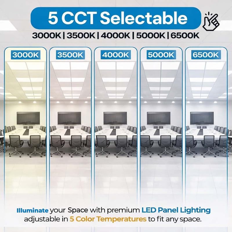 6 Pack 2x2 LED Flat Panel Light for Drop Ceiling, 5200lm Selectable 20W/25W/30W/35W/40W, Color Temperature 3000K/3500K/4000K/5000K/6500K, 0-10V Dimmable, 120-277V, ETL - size: 2x2 5CCT 6 Pack