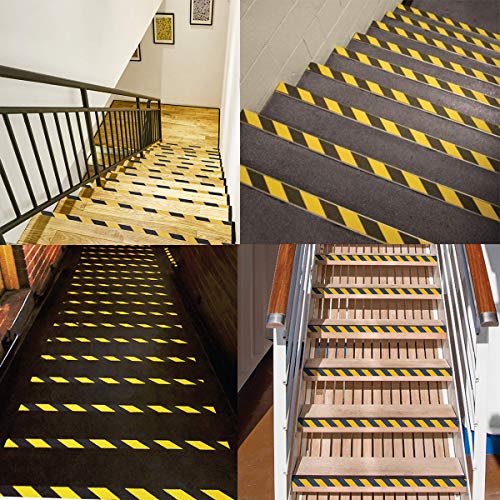 RELIANCER Anti Slip Safety Grip Tape 4inx60ft Non Skid Tread Safety Tape with High Traction Grit Yellow & Black Marking Self-Adhesive Tape Hazard Caution Warning Tape for Stairs Steps Deck - color: Yellow&Black, size: 4"×60'