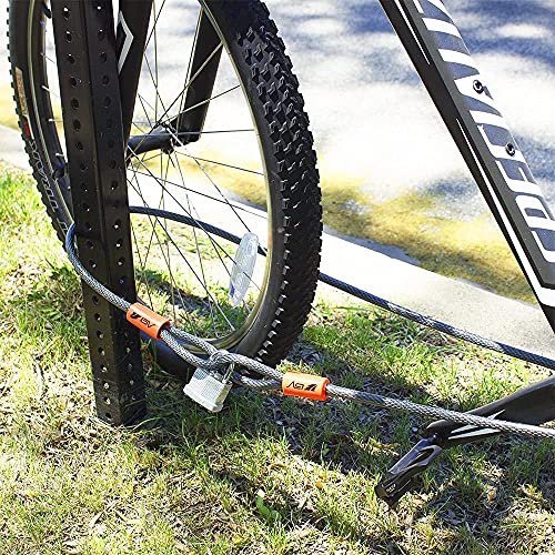 BV 7FT Heavy-Duty Security Cable Lock with Loops – Extra Thick 10mm (3/8") Braided Steel, Cut-Resistant & Weatherproof Wire Cable for Padlock, Gate, Bike, Motorcycle & Outdoor Equipment - color: Single, style: 7 FT
