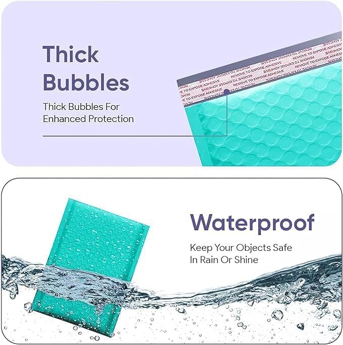 Teal Bubble Mailers 6x10, Self Seal Poly Padded Envelopes #0, 250 Pack Bulk - color: Teal, size: 6"x10" / 250 Pack