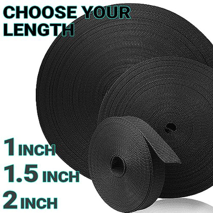 TECEUM Webbing Strap, 3/4" to 2", 10-50 Yds, Multi-Color Heavy Duty Tape - color: Black, size: 2"- 50 yards