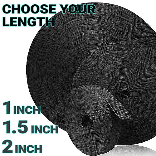 TECEUM Webbing Strap, 3/4" to 2", 10-50 Yds, Multi-Color Heavy Duty Tape - color: Black, size: 1.5"- 50 yards