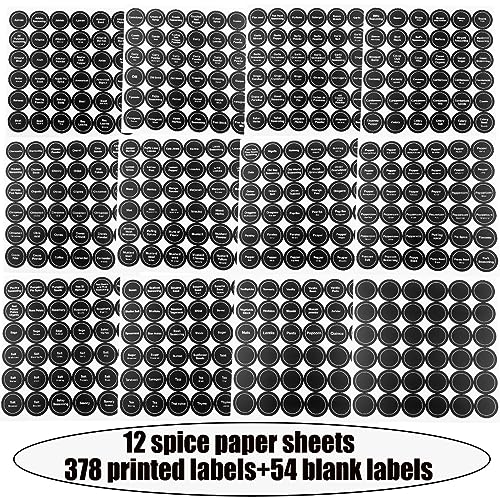 Spice Labels, 432Pcs Spice Labels Stickers 1.4in Waterproof Adhesive Round Preprinted Spice with Blank Label Black Tear Resistant Sticker for Kitchen Jars Caps Food Containers Spice Organizers - color: Black
