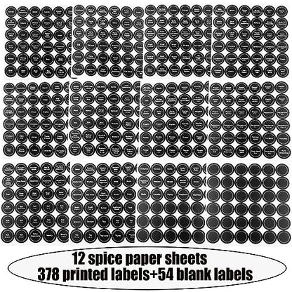 Spice Labels, 432Pcs Spice Labels Stickers 1.4in Waterproof Adhesive Round Preprinted Spice with Blank Label Black Tear Resistant Sticker for Kitchen Jars Caps Food Containers Spice Organizers - color: Black