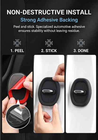 4 PCS Car Door Latch Guard, Silicone Car Door Latch Covers, Black - color: Black