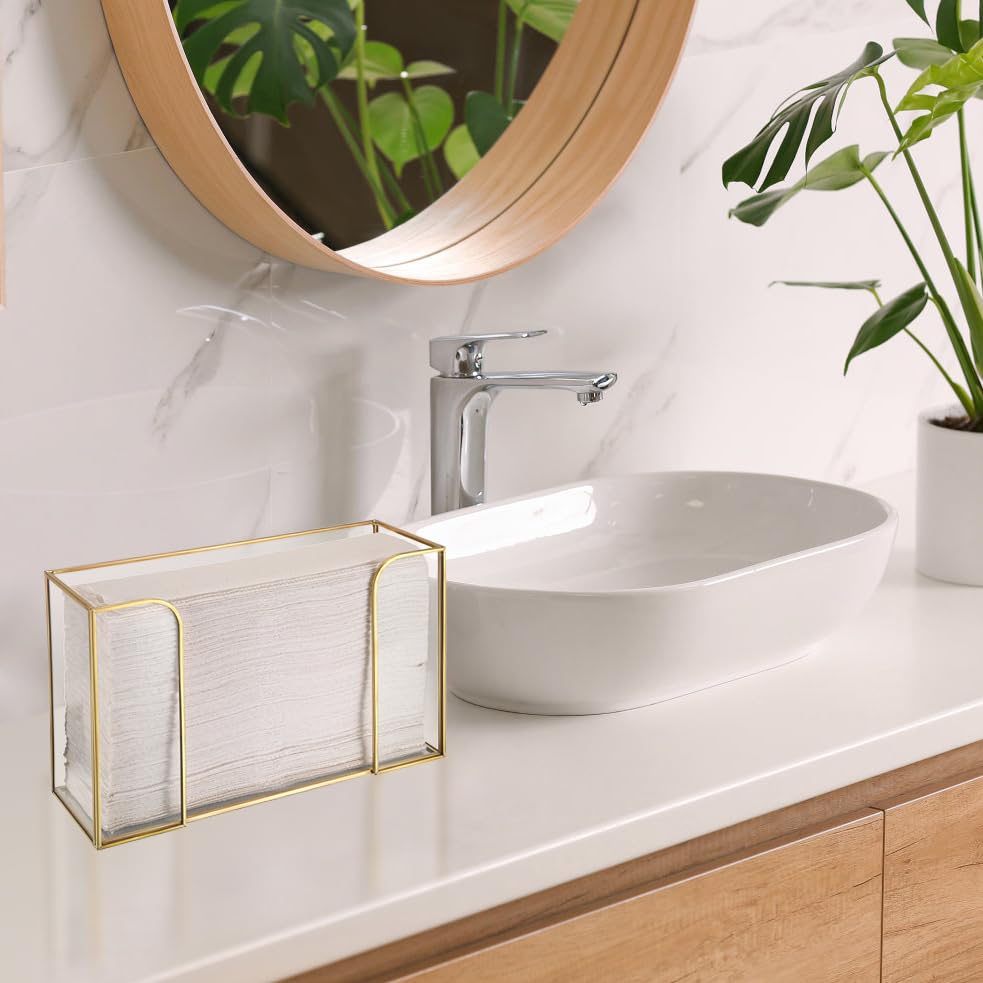 Sumnacon Countertop Bathroom Paper Towel Dispenser Glass Paper Towel Dispenser for Home Bathroom Kitchen Office Toilet Table,Gold Paper Towel Holder for Multifold C Fold Trifold Z Fold - color: Gold