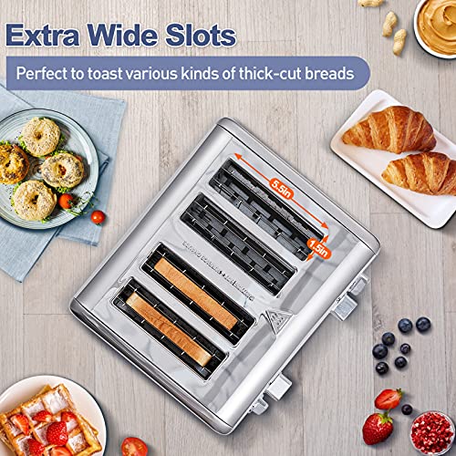 CUSIMAX 4 Slice Stainless Steel Toaster with Digital Display, Silver - color: Silver Stainless Steel, size: 4 Slice