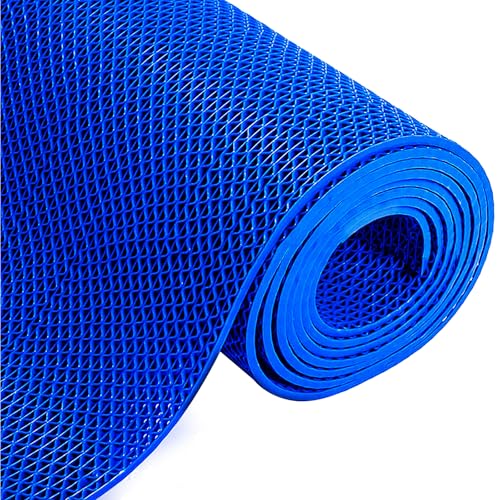 Drainage Mat 3x16 Ft 0.22” Thick PVC Commercial Floor Mat Non Slip Pool Mat S-Shaped Shower Floor Heavy Duty Roll for Wet Area Kitchen Hotels Bars Bathroom Patio Outdoor Indoor Rug (Blue, 3x16 Ft) - color: Blue