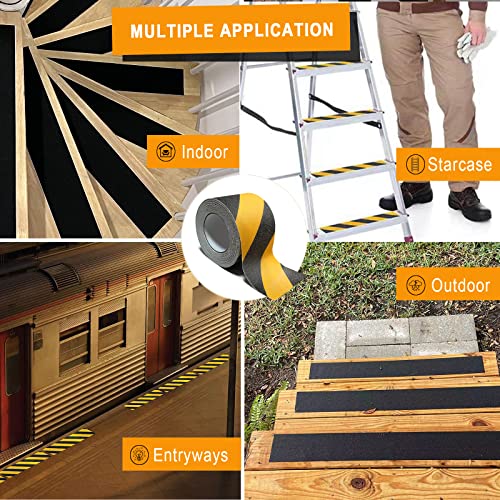 Danlaila 4 Inch x 60 Feet Grip Tape for Stairs, Anti Slip Tape Outdoor Waterproof, Black/Yellow Safety Non Skid Tape Roll for Stair Steps Ramp Wooden, Friction Tape Adhesive Non Slip Strips - color: Black/Yellow