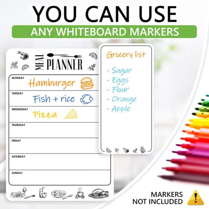 Dry Erase Magnetic Meal Planner for Refrigerator A4 (8.5x12 inch) - Magnet Weekly Menu Board for Fridge - Magnetic Menu White Board - Fridge Meal Planner Magnet - Dinner Meal Planner Dry Erase Board - size: White 8.5"W x 12"H