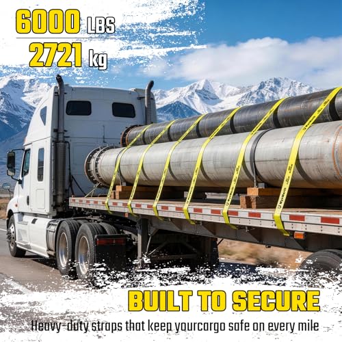 Winch Straps with Flat Hooks, Heavy Duty Tie Down Strap, 4 Pack - color: Yellow-4Pack