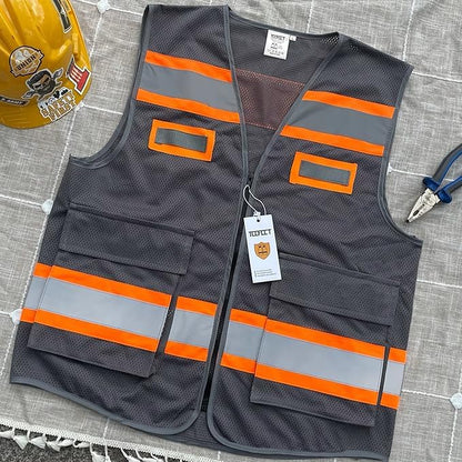 TCCFCCT Safety Vest 2 Pocket Mesh Reflective Vest with Zipper, Grey S - color: Hawks 01-mesh Grey, size: Small