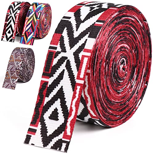 Nylon Webbing 1.5 Inch Colorful Ethnic Bohemian Webbing for Straps Purse Straps Backpack Straps Luggage-Single-Sided Pattern-38MM-1 1/2" (Red Black) - color: Red Black-6 Yards