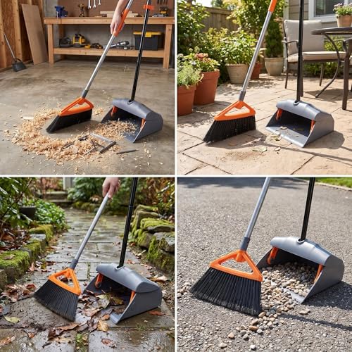 CLEANHOME Heavy Duty Broom with Dustpan Combo Set, Grey
