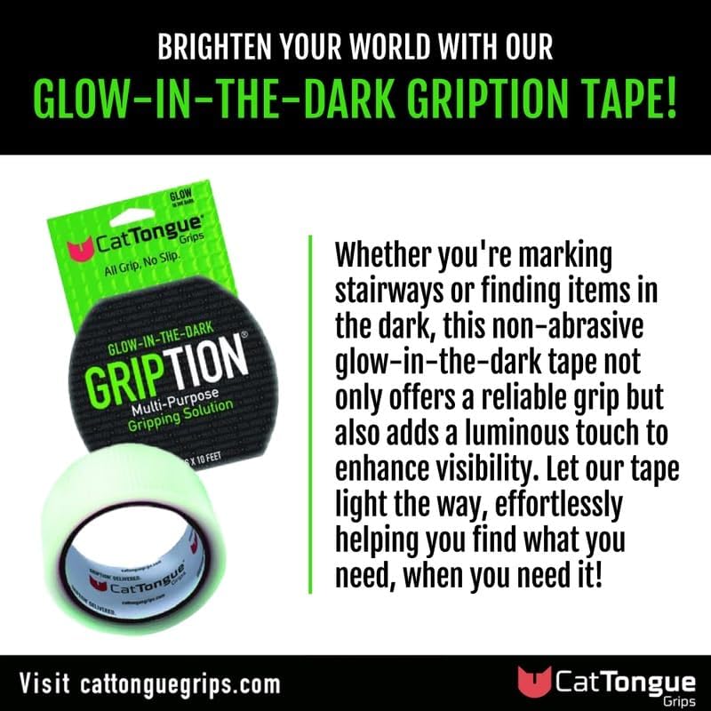 CATTONGUE GRIPS 2" x10' 2Pk Grip Tape Roll, Non-Abrasive, Waterproof, Glow - color: Glow In The Dark, size: 2" x 20'
