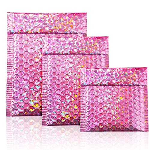 Outus 50 Pcs Bubble Mailers 3 Sizes, Bubble Shipping Envelopes, Rose Red - color: Glitter Rose Red