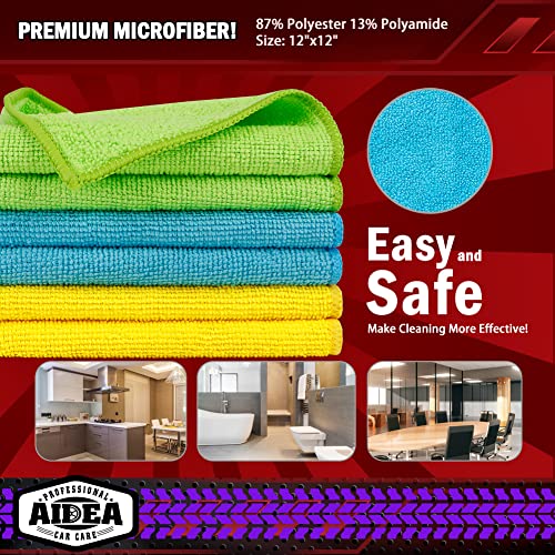 AIDEA Microfiber Cleaning Cloth-200PK, Microfiber Towels for Cars, 12×12" - color: Yellow Blue Green, size: 200PK