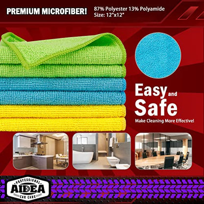 AIDEA Microfiber Cleaning Cloth-400PK, Microfiber Towels for Cars,12×12" - color: Yellow Blue Green, size: 400PK