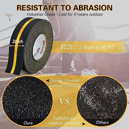 S&X Anti Slip Tape 2in x 60ft Grip Tape for Stairs & Ramps, Reflective - color: Black/Reflective, size: 2" X 60'