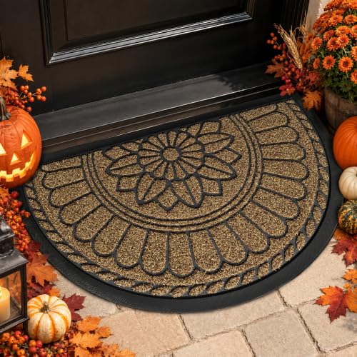 Mibao Half Round Door Mat, 47"x32", Brown, Non-Slip Welcome Entrance - color: Brown, size: 2'8" x 3'11" (Semicircular)