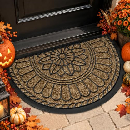 Mibao Half Round Door Mat, 47"x32", Brown, Non-Slip Welcome Entrance - color: Brown, size: 2'8" x 3'11" (Semicircular)