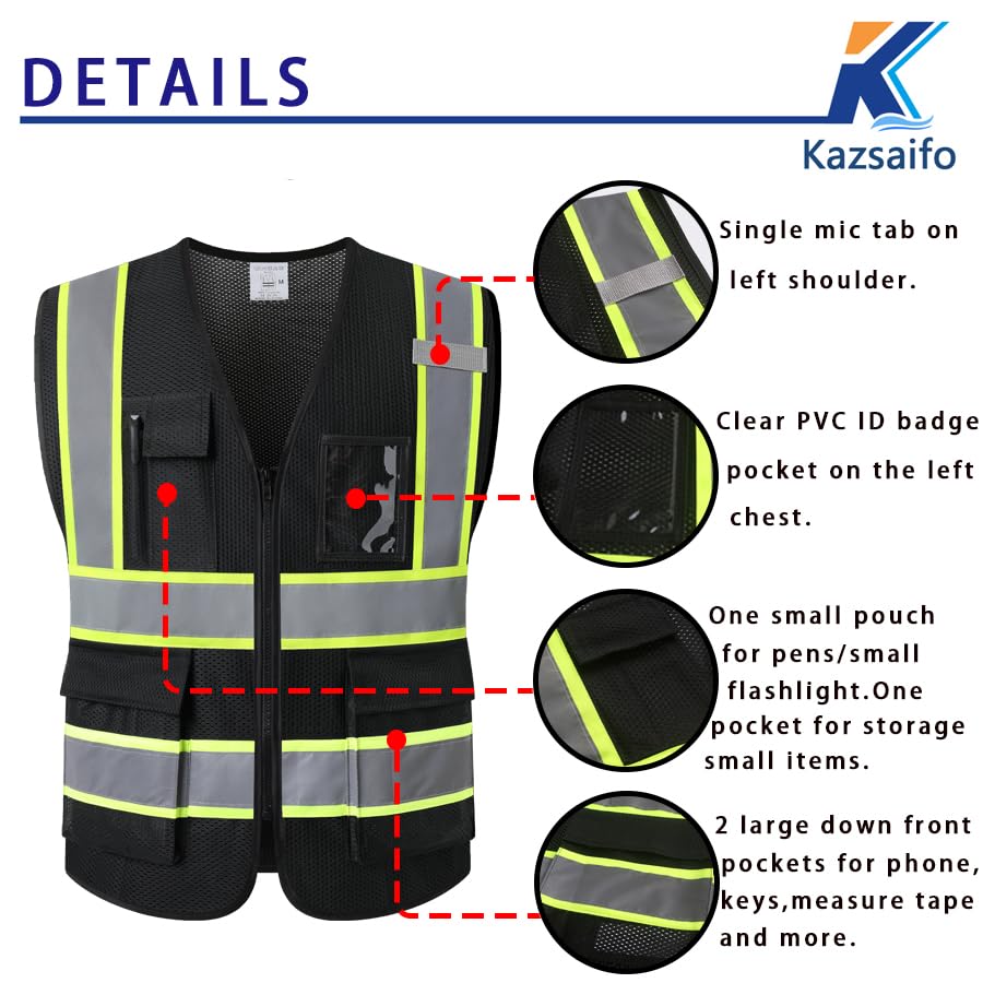 Hi Vis Reflective Safety Vest for Men Women,Meets ANSI/ISEA - color: Black, size: 3X-Large