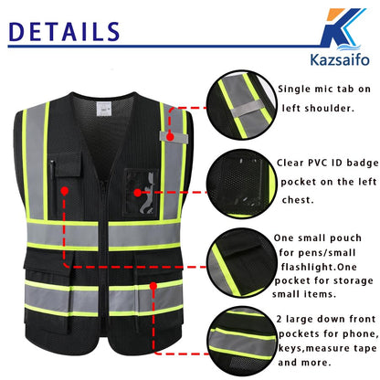 Hi Vis Reflective Safety Vest for Men Women,Meets ANSI/ISEA - color: Black, size: 3X-Large
