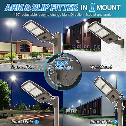 AKK LED Parking Lot Light 320W 300W 280W Adjustable, 51200LM 160LM/W 5000K, Dimmable Shoebox Area Light with Photocell, IP65 ETL 100-277V Arm & Slip Fitter Mount for Large Lots, Warehouses & Stadiums - size: 320W/300W/280W Switchable
