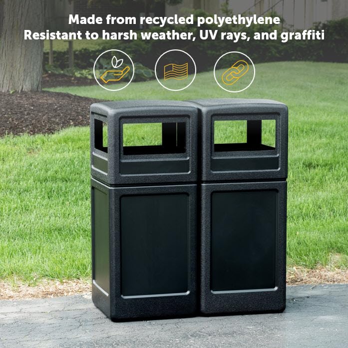 Commercial Zone-73290199 PolyTec 42 Gallon Square Waste Container with Dome Lid Color: Black - color: Black