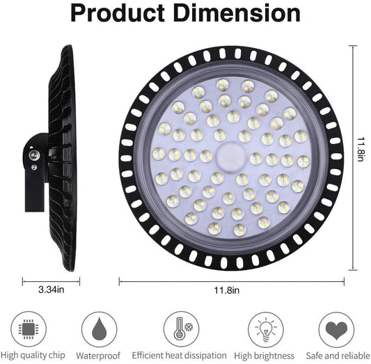 4 Packs 200W UFO LED High Bay Light, 20000LM Commercial Bay Lighting Daylight 6500K, IP65 Waterproof LED Commercial Bay Light, LED Warehouse Light Shop Light Garage Light - color: 4 Packs, size: 200watt
