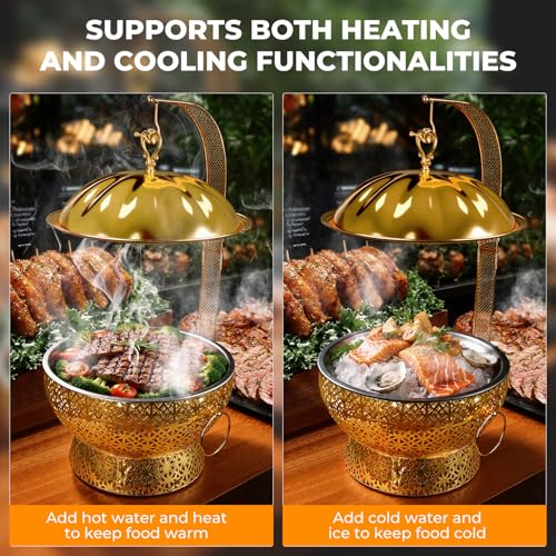 8QT Gold Chafing Dish Buffet Set, Luxury Stainless Steel Food Warmer, Elegant Hollow-Out Design Catering Server for Weddings, Parties, Hotel, Banquets, Christmas & Home Entertaining（4 pcs） - color: Gold01
