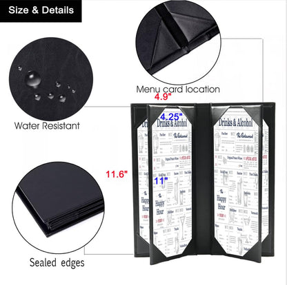 Leather Menu Covers with Strong Wood Inside for 4.25x11 inch menus, Six View Leather Menu Holder for Restaurant Coffee Bars Hotel Wine List Cocktail(4.25"×11"/6 Views/1 pcs) - size: 4.25 x 11 inch/6 views/1 pcs