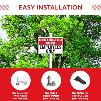 Restricted Area Employees Only Signs Outdoor - Rust Free Aluminium Metal No Entry Sign, UV Protected, Waterproof, Weather Resistant, Durable Ink and Easy to Install & Read - 2 Pre-drilled Holes (Pack of 2, 18"x24") - color: Pack of 2, size: 18"x24"
