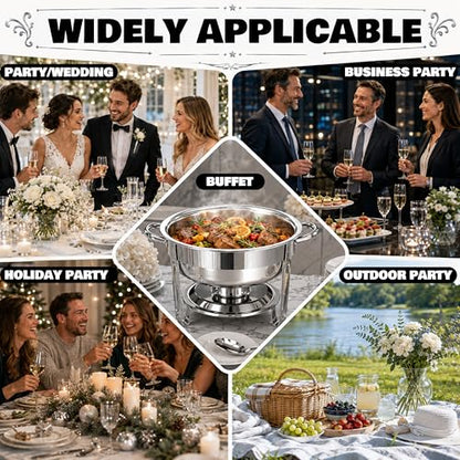 Chafing Dishes for Buffet, 4 Pack 7QT Round Silver, Pre-Assembled Stands - color: Silver